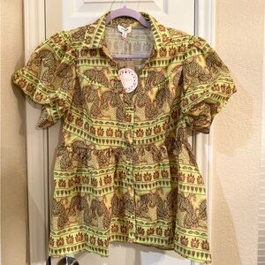 Umgee Green and Brown Patterned Top